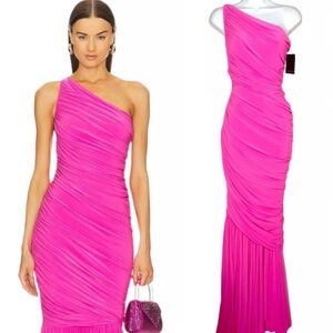 Norma Kamali Diana Pink One-Shoulder Fishtail Dress